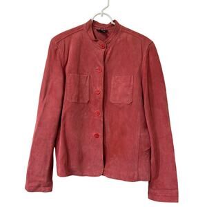 Statements Vtg Womens Sz Large Pink 100% Leather Suede Button Down Jacket Y2K